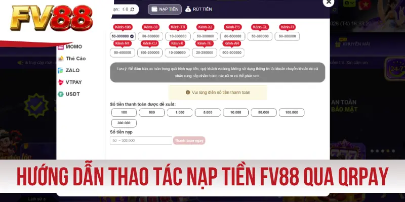 Hướng dẫn thao tác nạp tiền FV88 qua QRPay