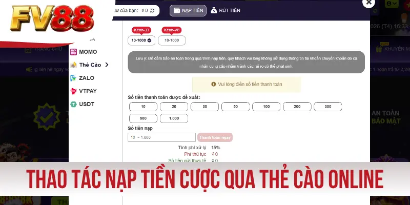 Thao tác nạp tiền cược qua ví USDT online